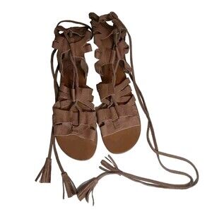 Free People Gladiator Lace Up Zip Leather Sandals Size EUR 38 US 7.5 Mid Calf